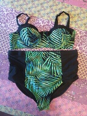 Swimsuits For All Tropical Palm Print Bikini Plus 18W